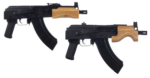 Century Arms Romanian Micro Draco Stamped AK-47 Pistol - Black | 7.62x39 | 6" Barrel | Wood Handguard Bundled w/ Century Arms Romanian Mini Draco Stamped AK-47 Pistol - Black | 7.62x39 | 7.75" Barrel | Wood Handguard