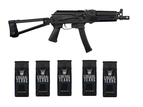 Kalashnikov USA KP-9 AK Pistol - Black | 9mm | 9.25" Barrel | TF1913 Triangle Side-Folding Brace & 5 12oz Bags of Liberal Tears Coffee (2 Ground & 3 Whole Bean)