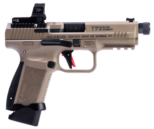 CANIK TP9 Elite Combat Pistol - FDE | 9mm | 4.73" Threaded Barrel - Fluted | 15rd/18rd Mag | Full Accessory Kit | Includes MeCanik MO2 Optic