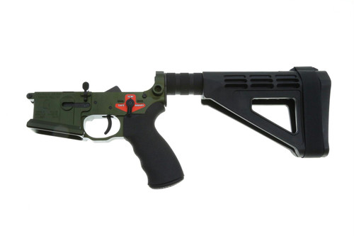 Franklin Armory BFSIII Equipped SALUS Complete AR15 Pistol Lower Receiver - OD Green | Installed BSFIII Trigger | SBM4 Brace