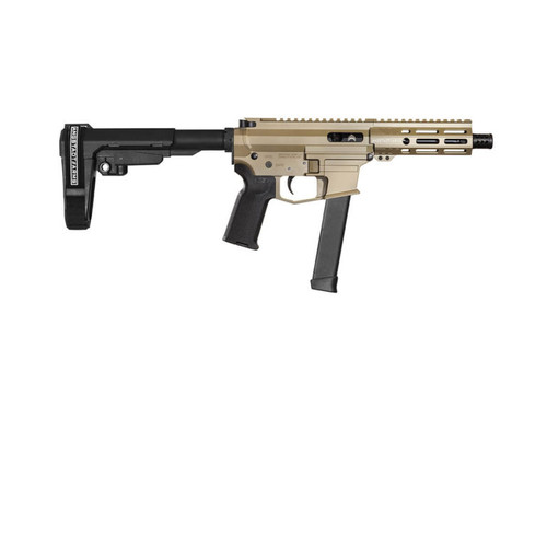 Angstadt Arms UDP-9 Billet Aluminum AR Pistol - FDE | 9mm | 6" barrel | 5.5" M-LOK Rail | SBA3 Brace | Accepts Glock Mags