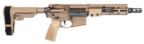 Geissele Automatics 08-518S Super Duty MOD1 300 Blackout 8" Black Threaded Barrel, Flat Dark Earth Receiver w/Picatinny Rail, Flat Dark Earth Synthetic SB Tactical SBA3 Brace, FDE A17 Grip