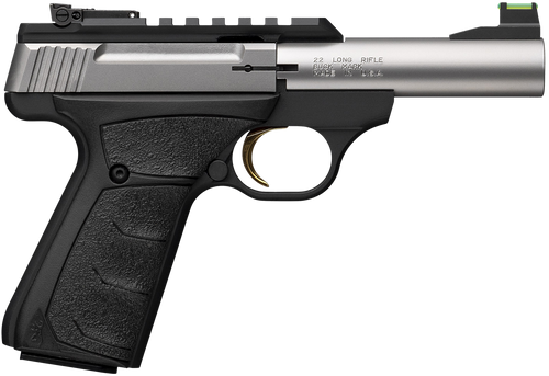 Browning 051605490 Buck Mark Plus Micro Bull 22 LR 10+1 4" Stainless Bull Barrel, Stainless Serrated Slide w/Picatinny Rail, Matte Black Alloy Steel Frame, Black Overmolded UFX Grip