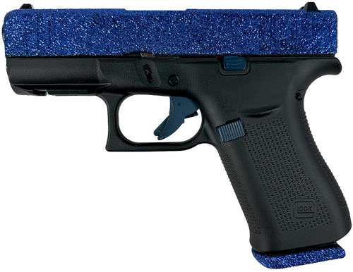 Glock PAX435204NNVY G43X  Sub-Compact Frame 9mm Luger 10+1 3.41" Black GMB Barrel, Navy Blue Glitter Serrated Steel Slide, Black Cerakote Polymer Frame w/Beavertail, Black Textured Grip, Ambidextrous