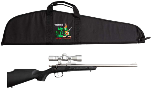 Crickett KSA2245BSC My First Rifle Package 22 S/L/LR Single Shot 16.10" Stainless Steel Barrel & Receiver, Black Synthetic Fixed Stock, 4x32 Scope