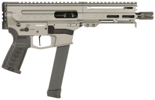 CMMG 99A68A2TNG Dissent MKGS 9mm Luger 33+1 6.50", Tungsten Gray Rec, Picatinny Brace Adapter, 5.50" M-LOK Handguard, Left Side Charging Handle, Zeroed Linear Comp, TriggerTech Trigger