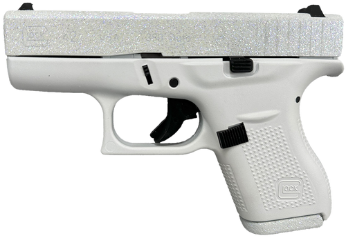Glock UI4250204NFRST G42 Gen3 Sports South Exclusive 380 ACP 6+1 3.25" Black Steel Barrel, Frost Glitter Cerakote Serrated Steel Slide, Frost Cerakote Polymer Frame, Textured Polymer Grip, USA Made