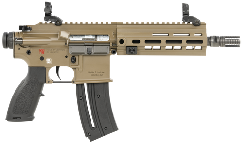HK 81000530 416  Sports South Exclusive 22 LR 20+1 8.50" Black Steel Threaded Barrel, Flat Dark Earth Aluminum w/M-LOK & Picatinny Rail Receiver, Black Polymer Grip, Right Hand