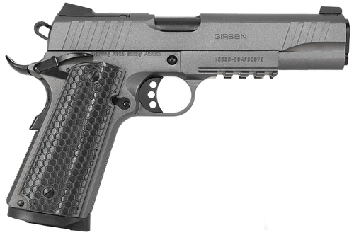 Girsan 391149 MC1911 S Influencer Full Size 38 Super 9+1 5" Black Steel Barrel, Tungsten Gray Cerakote Optic Ready/Serrated Steel Slide & Frame w/Picatinny Rail & Beavertail, Gray Polymer Grip