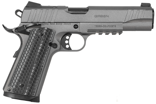 Girsan 391149 MC1911 S Influencer Full Size 38 Super 9+1 5" Black Steel Barrel, Tungsten Gray Cerakote Optic Ready/Serrated Steel Slide & Frame w/Picatinny Rail & Beavertail, Gray Polymer Grip