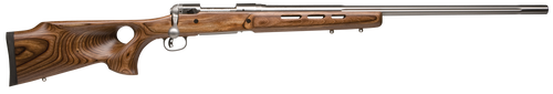 Savage Arms 18516 12 BTCSS Full Size 223 Rem 4+1 26" Matte Stainless Heavy Fluted Barrel, Matte Stainless Steel Receiver Drilled & Tapped, Satin Brown Thumbhole Laminate Stock, Right Hand