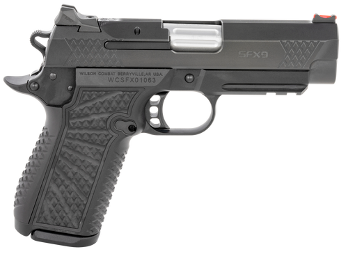 Wilson Combat SFXCPR4 SFX9  Compact Frame 9mm Luger 15+1 4" Stainless Fluted Barrel, Black DLC Serrated Stainless Steel Slide, Black Aluminum Frame w/Beavertail & Picatinny Rail, Black Polymer Grip