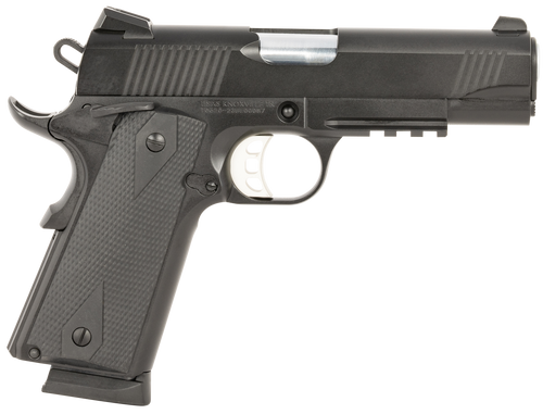 Tisas 10100120 1911 Carry 45 ACP 8+1 4.25" Black Steel Barrel, Black Cerakote Serrated Steel Slide, Black Cerakote Steel Frame w/Accessory Rail & Beavertail, Black Overmolded Grips