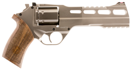Chiappa Firearms 340224 Rhino 60DS Small Frame 357 Mag 6 Shot, 6" Nickel-Plated Steel Vent Rib Barrel & Cylinder, Nickel-Plated Aluminum Frame, Walnut Grip, Concealed Hammer
