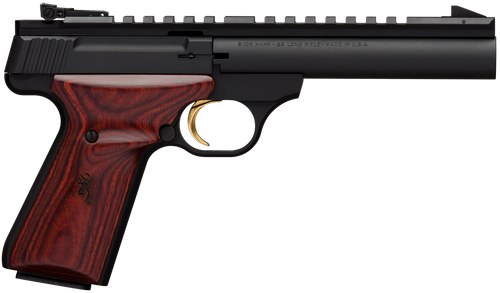 Browning 051528490 Buck Mark Field Target 22 LR 10+1 5.50" Matte Blued Heavy Bull Barrel, Matte Black Serrated w/Picatinny Rail Slide & Aluminum Frame w/Laminate Cocobolo Target Grip