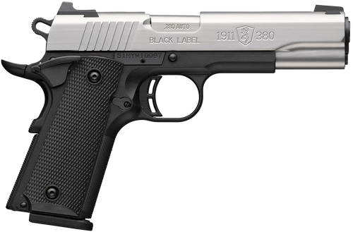 Browning 051118492 1911-380  Full Size 380 ACP 8+1 4.25" Stainless Steel Barrel, Satin Stainless Steel Serrated Slide, Matte Black Aluminum Frame, Black Polymer Grip