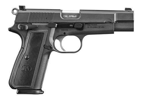 FN 66101115 High Power  9mm Luger 10+1 4.70" Black Target Crown Steel Barrel, Black PVD Serrated Steel Slide & Steel Frame w/Beavertail, Black Polymer Grip, Ambidextrous