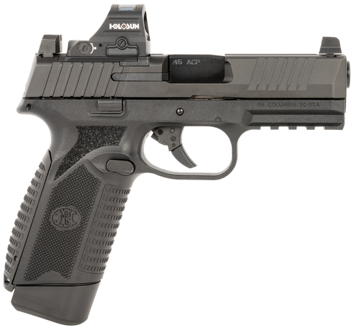 FN 66101917 545 MRD w/Optic Full Size 45 ACP 10+1 4.10" Black Target Crown Steel Barrel, Black PVD Optic Cut/Serrated Steel Slide & Polymer Frame w/Picatinny Rail, Holosun 407C Red Dot, Ambidextrous
