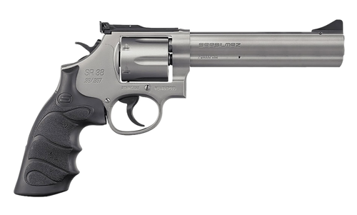 SAR USA SARSR38ST6 SAR SR  38 Special/357 Mag 6 Shot, 6" Stainless Steel Barrel, Cylinder & Frame w/Black Finger Groove Grip, Drop Safety/Hammer Block Safety, Exposed Hammer