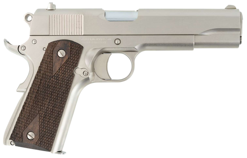 SDS Imports 10100562 1911 A1 Stakeout Full Size Frame 38 Super 9+1 5"Stainless Button-Rifled Barrel, Nickel Serrated Stainless Steel Slide, Nickel Steel Frame w/Beavertail, Turkish Walnut Grip