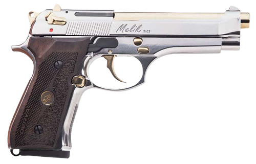 Derya Firearms 15L.MELIK9.NG.TR Melik  9mm Luger 15+1 4.90" Gold TiN Steel Barrel, Black Melonite Serrated Steel Slide,  Black Aluminum Frame, Black Polymer Grip