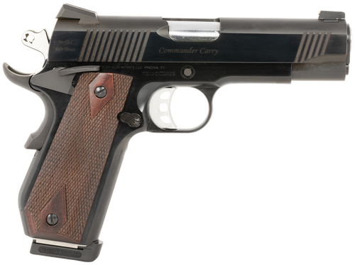 Tyler Gun Works TGWCMBL45 Custom 1911 Commander 45 ACP 7+1 4.25" Stainless Match Grade Barrel, Blued Serrated Steel Slide, Blued Steel Frame w/Beavertail, Walnut Grip