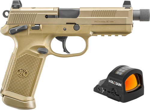 FN 66102270 FNX w/Optic 45 ACP 15+1 5.30" Black Steel Threaded Barrel, Flat Dark Earth Optic Ready/Serrated Stainless Steel Slide & Polymer Frame w/Picatinny Rail, Holosun 407C Red Dot, Ambidextrous FN 66102270 FNX w/Optic 45 ACP 15+1 5.30" Black Steel Threaded Barrel, Flat Dark Earth Optic Ready/Serrated Stainless Steel Slide & Polymer Frame w/Picatinny Rail, Holosun 407C Red Dot, Ambidextrous