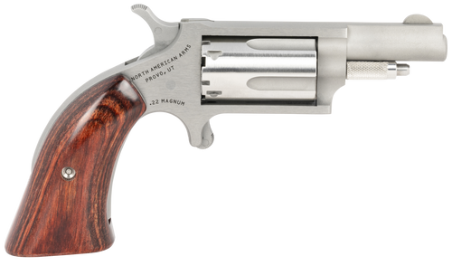 North American Arms 22MGBG Mini-Revolver  Sports South Exclusive 22 WMR 5 Shot 1.63" Stainless Steel Barrel, Frame & Cylinder, Wood Boot Grip, Exposed Hammer