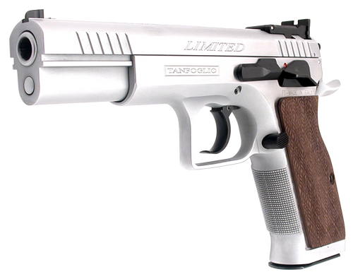 Tanfoglio IFG TF-LIMPRO-10 Defiant Limited Pro 10mm Auto Caliber with 4.80" Barrel, 13+1 Capacity, Overall Hard Chrome Finish Steel, Beavertail Frame, Serrated Slide & Brown Polymer Grip
