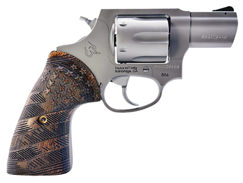 Taurus 2-85629-US2 856  Small 6 Shot 2" Matte Stainless Steel Barrel & Frame, Polished Cylinder, Custom Designed Wood Grip w/Stars, Transfer Bar Safety, Exposed Hammer