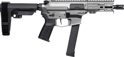 CMMG 99A290FTNG Banshee FE MkGs 9mm Luger 33+1 5" Black Nitride Threaded Barrel, M-LOK Handguard, Tungsten Cerakote Aluminum Receiver w/Picatinny Rail, Black Polymer CMMG RipBrace, CMMG Zeroed Grip