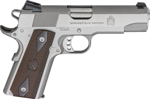 Springfield Armory PX9417S 1911 Garrison 9mm Luger 9+1 4.25" Stainless Match Grade Barrel, Serrated Stainless Steel Slide & Frame w/Beavertail, Thinline Wood Grip