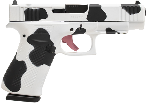 Glock PA4850204FRMOSMOO G48 Gen5 MOS Slim Compact Frame 9mm Luger 10+1 4.17" Black GMB Barrel, Cow Print Cerakote MOS Cut/Serrated Steel Slide, Polymer Frame w/Beavertail & Textured Grip
