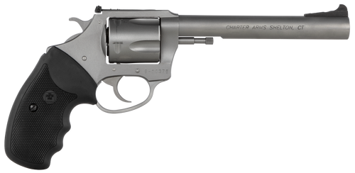 Charter Arms 74460 Bulldog Target Large 44 Special, 5 Shot 6" Matte Stainless Steel Barrel, Cylinder & Frame w/Black Finger Grooved Rubber Grip