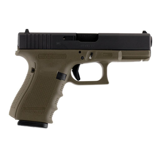 Glock 19 Gen 4 Compact Handgun 9mm Luger 10/rd Magazines (3) 4.02" Barrel OD Green Frame with Black Slide Austria