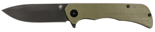 Templar Knife PFMGN321 Paladin  3.27" Folding Drop Point Plain Black Powder Coated D2 Steel Blade, 4.40" Green Micarta Handle