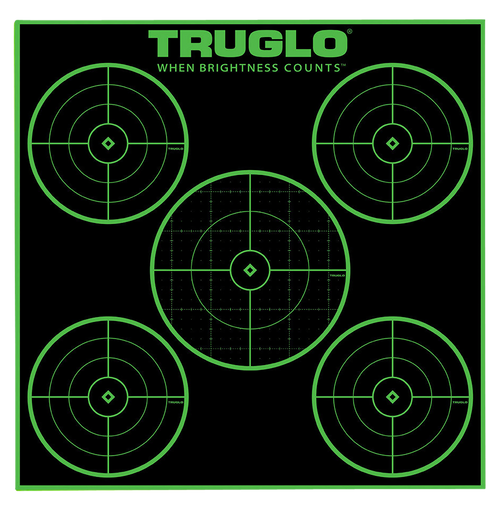 TruGlo TG11A25 Tru-See 5-Bull Target Self-Adhesive Heavy Paper Black/Green 12"x12" 5-Bullseye 25 Pack