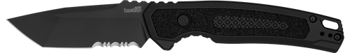 Kershaw 7105 Launch 16 Automatic 3.45" Folding Tanto Part Serrated Plain Black Cerakote CPM M4 Steel Blade, Black Cerakote Aluminum Handle