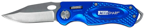 AccuSharp 701C Sport  3" Folding Plain Stainless Steel Blade/Blue Anodized Aluminum Handle Includes Belt Clip