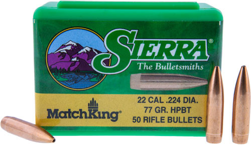 77GR HPBT 50CTSIERRA BULLETS .22 CAL .224 