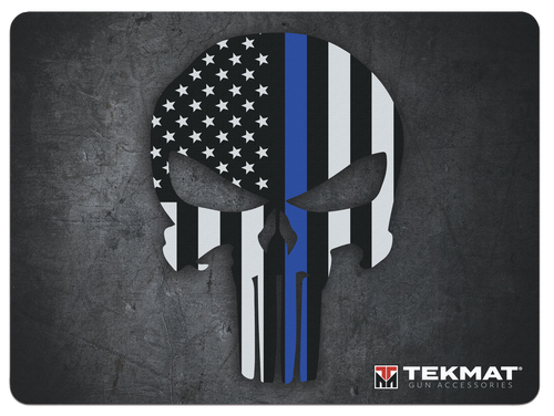 TekMat TEKR20PUNISHER  Ultra 20 Cleaning Mat Black/White/Blue Rubber 15"x20" Blue Line Punisher Skull