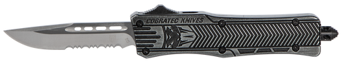CobraTec Knives SSWCTK1SDS CTK-1  Small 2.75" OTF Part Serrated D2 Steel Blade/Black Stonewashed Aluminum Handle Features Glass Breaker Includes Pocket Clip