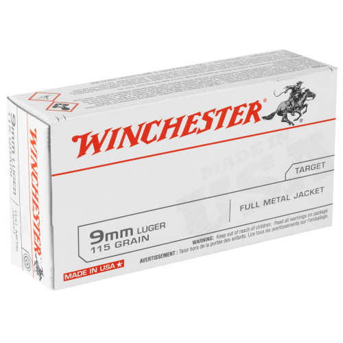 Winchester 9mm Ammo 115gr FMJ Ammunition - 50 Rounds
