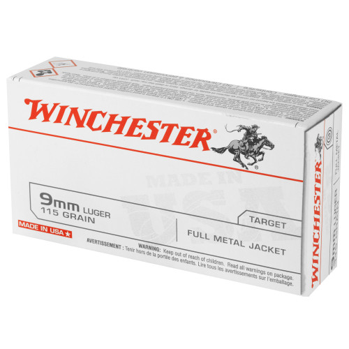 Winchester 9mm Ammo 115gr FMJ Ammunition - 50 Rounds