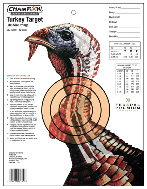 Champion Targets 45780 LifeSize Turkey Hanging Paper Target  14" x 18" Multi-Color 12 Pack