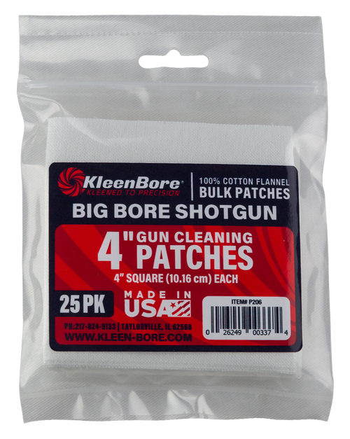 KleenBore P206 Super Shooter  Big Bore Shotgun/ 37/40mm Launcher  4" 100% Cotton Flannel 25 Per Pack