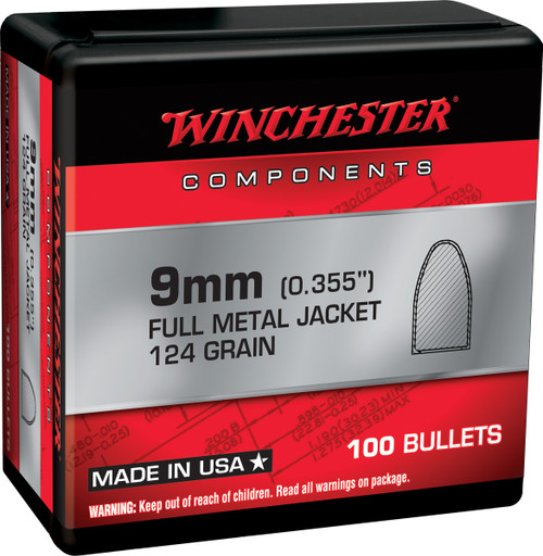 Winchester 9mm Ammo 124gr FMJ Ammunition - 100 Rounds