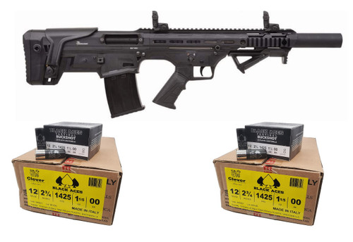 Armelegant BLP-M12 Semi Automatic Shotgun - Black | 12ga | 18.5" Barrel Bundled w/ TWO Black Aces Tactical 12ga Buckshot 2.75 inch Shotgun Shells - 9 pellets | 00 Buck | 1425 fps | Zinc coated steel casing | 1 Case (10 boxes/250rds)