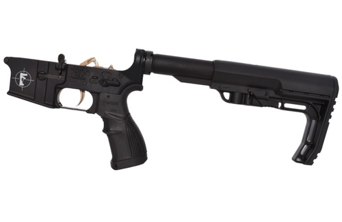 FosTech Complete Tech-15 Forged AR-15 Lower Receiver - Black | Flag Logo | MFT Minimalist Stock