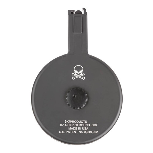 X Products X-14 50 Round Drum Magazine for M1A & M14 - Black | Skeletonized / Hex Pattern